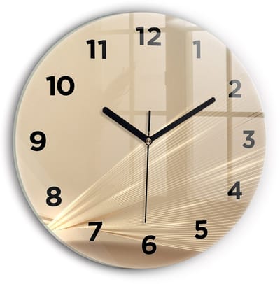 Wallfluent Wandklok - Abstract licht Stijlvolle Klok - 30 cm x 30 cm - Gouden Wandklok - Zwarte Handen - Wandklok Met Cijfers - Wandklok Glas Woonkamer - Ronde Glazen Wandklok - Industrieel Wandklok - Stijlvolle Klok