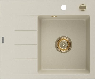 Mexen Ben granit gootsteen 1-koer met afdruiprek, rechts 600 x 500 , beige, gouden sifon - 6523605000-69-G