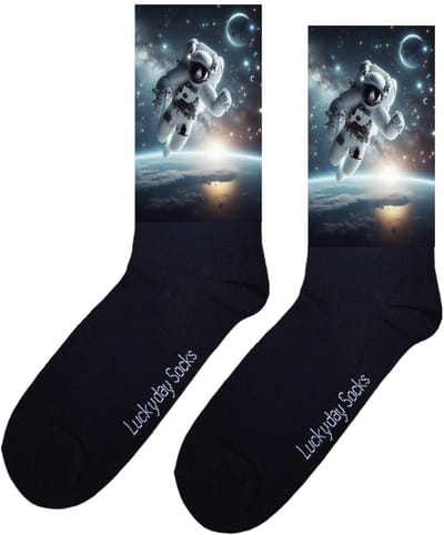 LuckyDay Socks - Astronaut sokken - Ruimte sokken - Space - Verjaardag cadeau vrouw en man - Vrolijke sokken - Valentijns cadeau - Kerst sokken - Grappige sokken - Leuke dames en heren sokken - Moederdag - Vaderdag - Socks maken Happy - Maat 37-44
