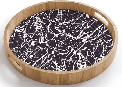 Dienblad rond 40x40 cm - Schootdienblad hout - Spat - Waterverf - Wit - Borrelplank rechthoek - Plateau houten dienbladen