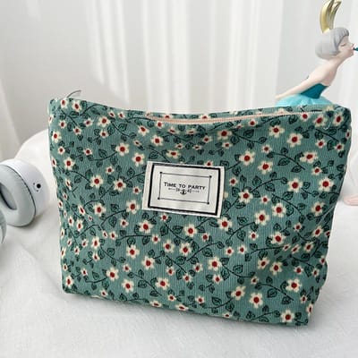 Trousse de toilette pour femme, grande capacité, sac en tissu à fleurs, sac de rangement à la mode, sac de rangement à fleurs, sac de rangement de voyage, sac de rangement de maquillage vert