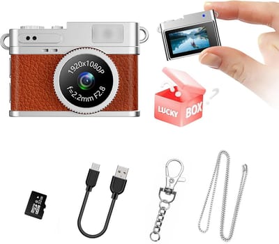 Digitale Camera - 1080P Mini Digitale Camera - Pocket Camera met 0.96" Scherm - Retro Filters - Inclusief 32GB Kaart - Draagbare Sleutelhanger Video Camera - Cadeau voor Kinderen en Volwassenen - bruin