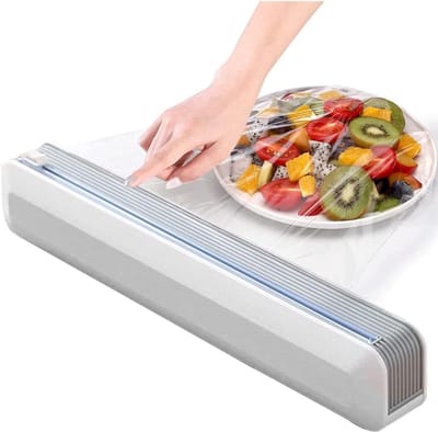 KZQ Magnetische foliedispenser met schuifsnijder, verstelbare wandhouder met sterke zuignap, grijs-wit.