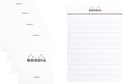 Rhodia Notitieblok - Schrijfblok - N11 - Gelijnd - 7,4x10,5 - 80g - wit - 80 vel - 10 stuks