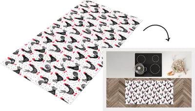 Keukenloper - Loper keuken - Patroon - Kip - Vogel - 120x60 cm - Keukenloper vinyl