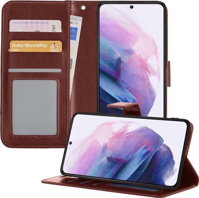 Hoesje - Met Pasjeshouder - Geschikt voor Samsung Galaxy S21 - Luxe Bookcase Portemonee - Flip Case - Kunstleer Book Case - Flipcase - Book Cover - Walletcase - Portemonneehoes - Telefoonhoesjes - Bruin