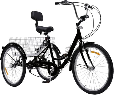 Comfortabele 24 Inch Driewieler voor Volwassenen met 7 Versnellingen en Boodschappenmand