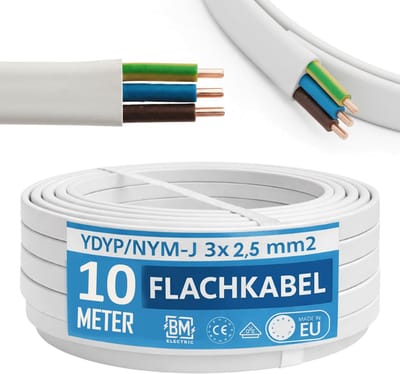 Installatiekabel Platte Kabel - Elektrische Draad - Vaste Installatie - 3-polig 25 mm² - 10 Meter - Grijs