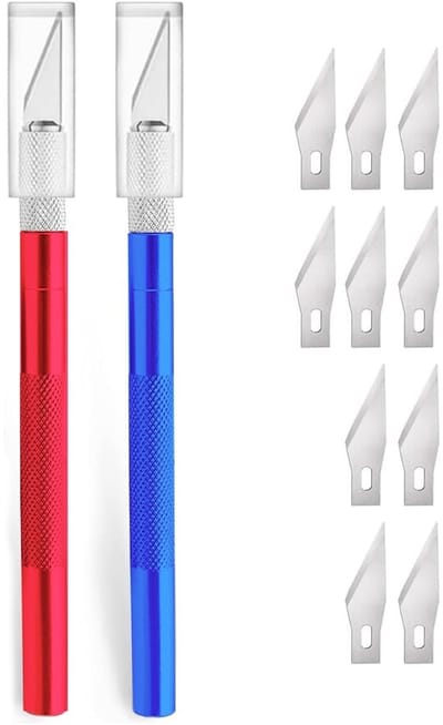 Dailygoods- Precisiemes 2-delig - Scalpelset met 30 reservemesjes - Lichtgewicht aluminium handgreep - Antislip handvat - Veiligheidskap en messenbox - Ideaal voor kunst en modellen - Snijmes