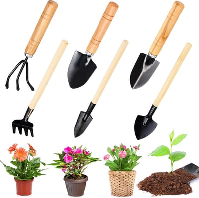 Tuingereedschapset 6-delig - mini tuingereedschap - inclusief kleine tuinschop - ideaal voor planten en verplanten - SnelShoppen