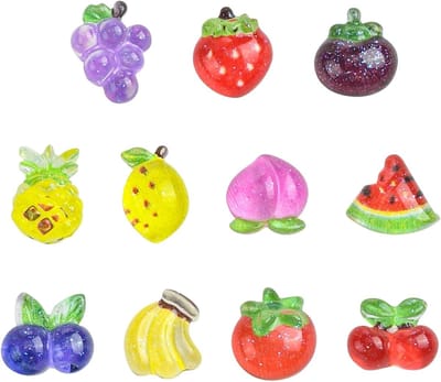 110 Stuks Fruit Serie Resin Cabochons - 11 Stijlen Aardbei, Perzik, Kers - Kleurige Nageldecoratie en DIY Accessoires