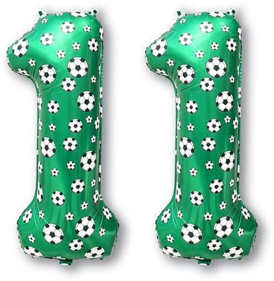 BTH – 11 Jaar Folieballon Voetbal – 86 cm – Groen-Zwart-Wit – Football Party Thema Versiering – Feest Decoratie