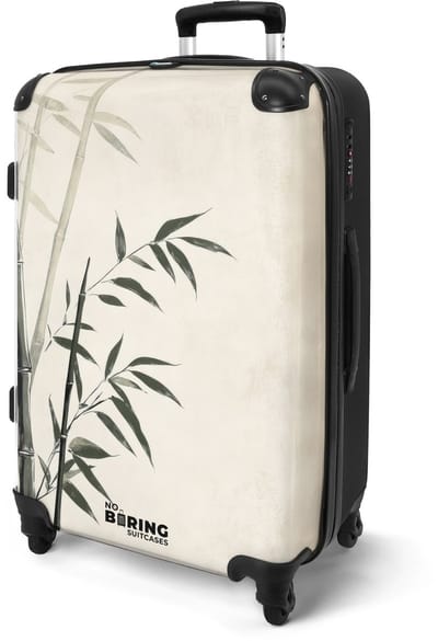 NoBoringSuitcases.com® - Koffer groot - Rolkoffer lichtgewicht - Beige met groene bamboe - Reiskoffer met 4 wielen - Valies grote trolley XL op wieltjes - Harde reistrolley met TSA slot - 20 kg bagage - Reizen