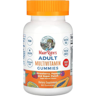 MaryRuth's, multivitamines pour adultes, fraise, papaye, saveur super punch, 60 bonbons gélifiés