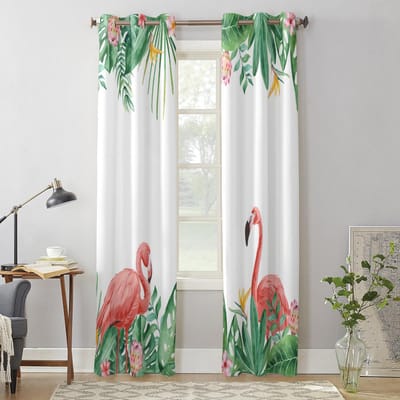 Tropische Planten Flamingo's Palmbladeren Gordijnen voor Slaapkamer Woonkamer Raamgordijnbehandelingen Jaloezieën Keukendecoratie Drapes 135W x 60H(cm) x1 white