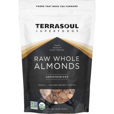 Terrasoul Superfoods, Amandes Entières Crues, Non Pasteurisé, 16 oz (454 g)