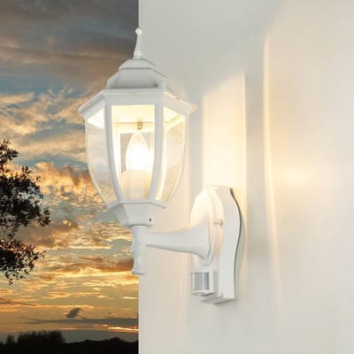 Witte Buitenlamp - Sensorlamp Wandlamp - Veiligheid Verhogend - Ingebouwde Schemeringssensor - 230 x 168 x 350 cm - Wit