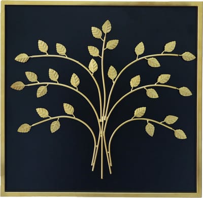 Urbane Hide | Wanddecoratie Metalen Gouden Blad met Zwarte Basis | 50x50 cm | Modern Botanisch Ontwerp | 3D Wandbord | Luxe Muurdecoratie