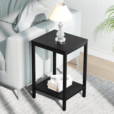 Kleine Bijzettafel - Nachtkastje Eindtafel - Woonkamer Organisatie - Met Opbergplank - 34 x 30 x 50 cm - Zwart