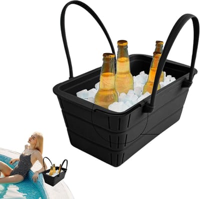 Opvouwbare Ijsemmer - Drankkoeler Handvat - Dranken Koelen - Smeltpreventie Deksel - 29.8L x 19W cm - Zwart