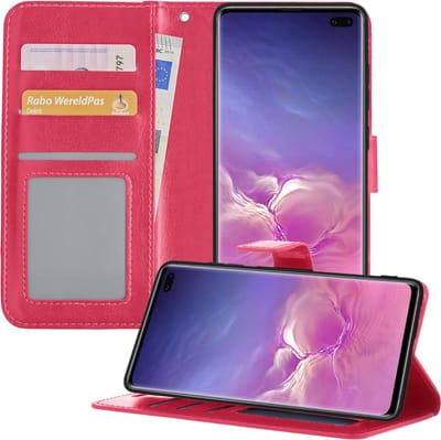 Hoesje - Geschikt voor Samsung Galaxy S10 - Luxe Bookcase - Walletcase Hoes - Portemonnee - Cover - Telefoonhoes - Donkerroze
