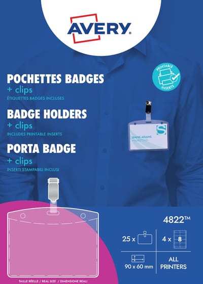 Badge avery met clip 4822 60x90mm insteekkaarten | 6 stuks