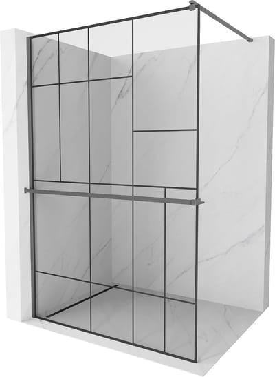 Mexen Kioto+ douchewand met plank Walk-in 70 x 200 , zwart patroon, gun metal - 800-070-121-95-78