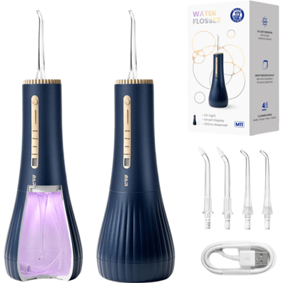BAIR CARE M11 Waterflosser met UV-Sanitisatie (99.9% Bacteriële Verwijdering), 360ml Extra Grote Tank, Opbergruimte voor Mondstukken, USB-C
