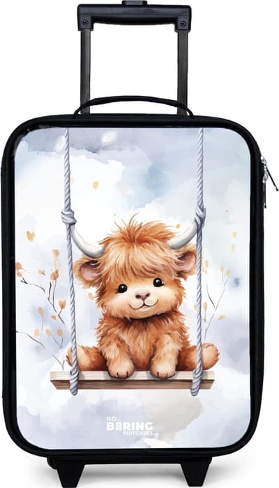 NoBoringSuitcases.com® - Kinderkoffer jongen - Kindertrolley meisje - Hennie hooglander - Koffer kind lichtgewicht - Reiskoffer trolley voor kinderen - Koffertje met lichtgevende wieltjes - Rolkoffer zwart