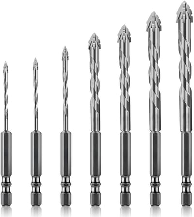 Professionele Tegelboor Set van 7 Stukken voor Glas, Porselein en Hout - Diameter 3-12 mm, Tungsten Carbide voor Diverse Materialen