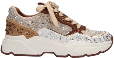 La Strada Sneaker Met Steentjes Bruin Textiel - Damesschoenen - Maat - 37