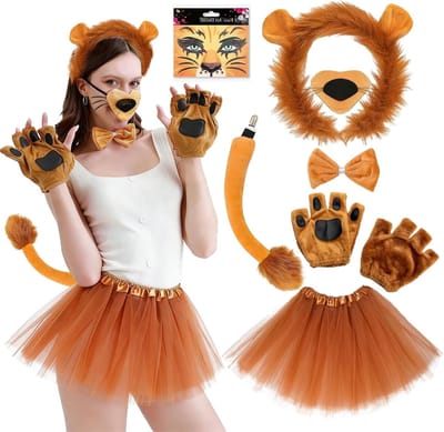 Carnaval Dierenkostuum voor Vrouwen met Bruine Tule Rok, Luipaard Oren, Staart en Vlinder Gezichts Tattoo voor Feestjes en Thema Evenementen