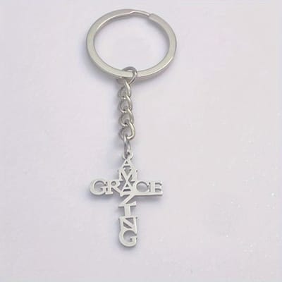 VANDAAG VERZONDEN - Sleutelhanger - Christelijk - Staal - 'Amazing Grace' - God