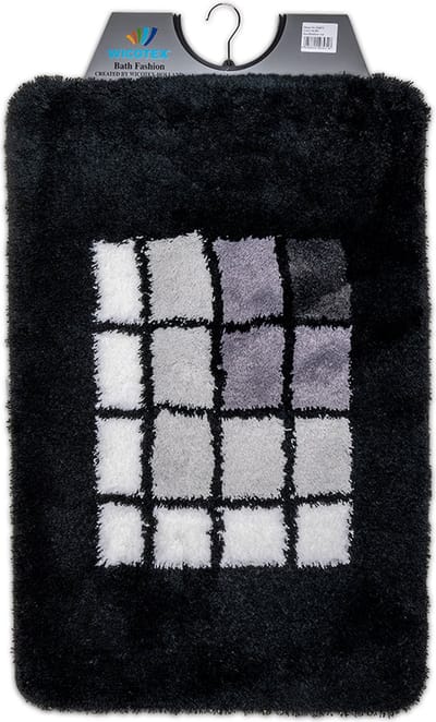 Wicotex - Badmat Zwart geblokt - Badmat - Antislip onderkant - Afmeting 60x90cm