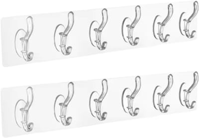 Wandhaken Transparant 6-in-1 – 2 stuks – Zelfklevende Ophanghaken – Handdoekhaakjes voor Badkamer, Keuken & Hal (12 haken totaal)