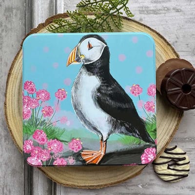 Alex Clark Large Square Tin Puffin ~ Vierkant opbergblikje papegaaiduiker