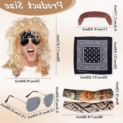 80's Kostuum Set met Perücke, Disco Zonnebril en Snor voor Halloween en Carnaval - Perfect voor Rollenspel en Feestjes
