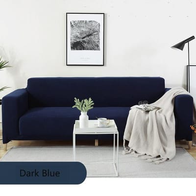 Effen Kleur Bankhoezen Voor Woonkamer Polyester Modern Elastische Hoekbankhoes Beschermhoezen Stoelbeschermer 1 2 3 4 Zits voor Thuis 2pcs 40X40Pillowcase donkerblauwe kleur