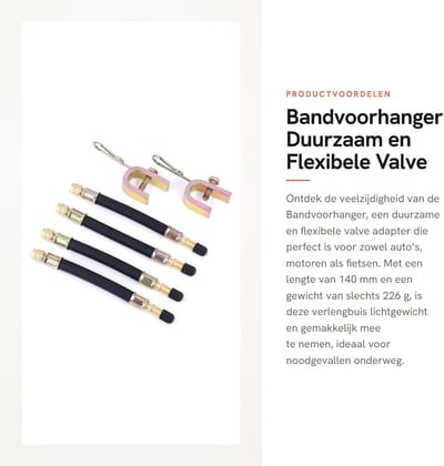 Dailygoods - Bandvoorhanger - Duurzaam en Flexibele Valve Adapter - 140 mm Extensie - Geschikt voor Auto en Fiets - Ideaal voor Noodgevallen