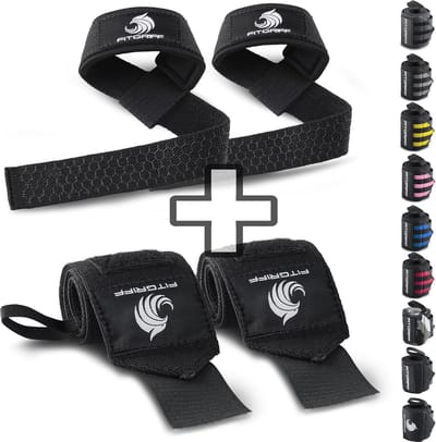 Wrist wraps + pulling aids set - perfect for strength training, fitness and bodybuilding