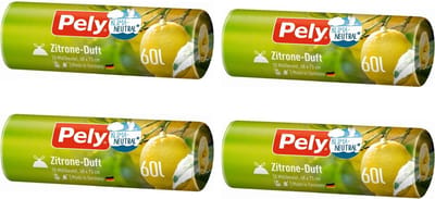 Pely® | 4 x 10 stuks geparfumeerde vuilniszakken met trekband | 60 liter | met citrus geur | 68 x 73 cm | klimaat neutraal |