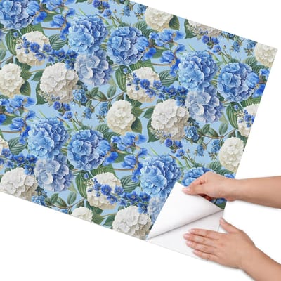 Coloray Meubel Wrap Folie - Blauw Meubelfolie - 75x150 cm - Decoratiefolie Bloemenmotief - Meubel Wrap Folie - Illustratief Meubelfolie - Plakfolie Meubels - Keuken decoratie - Bloemen en planten
