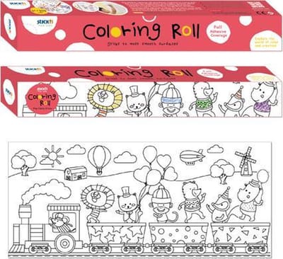 Stick'n tekenrol - 31 x 355cm - Grote zelfklevende kleurplaat - Feest trein thema