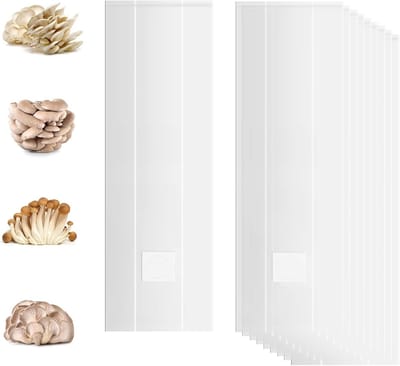10 Stuks Groeizakken voor Paddenstoelen, Transparante Ademende Substraatzakken, 20x45cm voor Tuin en Plantenverzorging