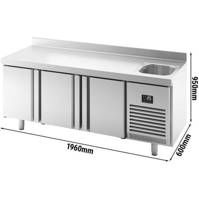 GGM Gastro Kühltisch Premium PLUS - 1960x600mm - mit 1 Becken, 3 Türen - Aufkantung Zilver