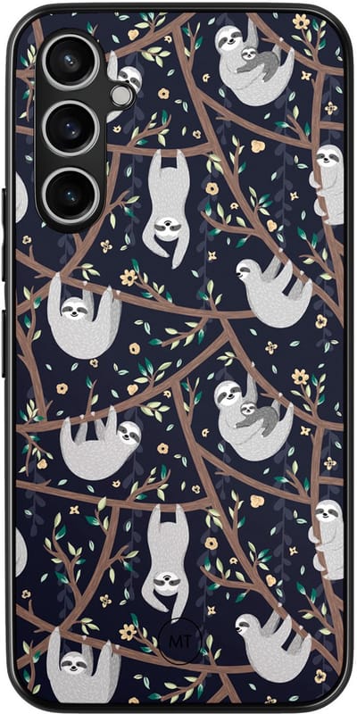 Hoesje geschikt voor Samsung Galaxy A34 - Luiaard print - TPU Hard Case Backcover - Blauw - Mooie Telefoonhoesjes