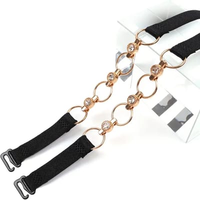 T.O.M. - Verwisselbare BH bandjes - Zwart/ Goud - Strass- Elastische zwarte BH bandjes- Strapless bandjes met strass steentjes- Bling- Glitter- Diamond luxe BH bandjes