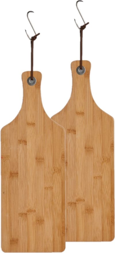 2x stuks bamboe houten snijplanken/serveerplanken met handvat 44 x 16 cm - Serveerplanken