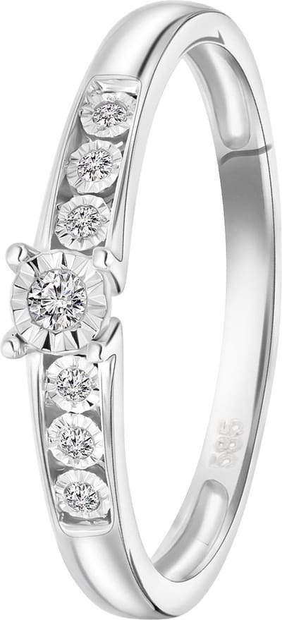Lucardi Dames ring met 7 diamanten (0,05ct) - Ring - Cadeau - 14 Karaat Goud - Witgoud