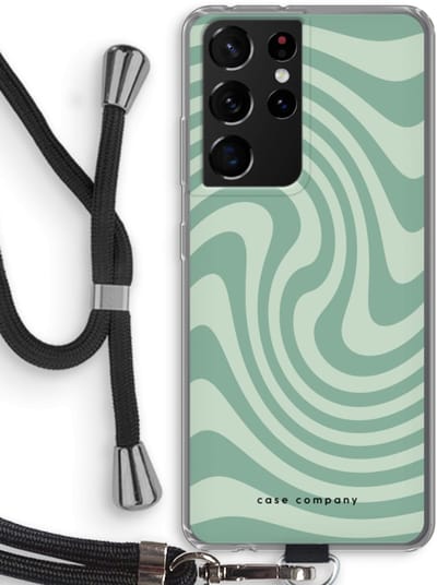 Case Company® - Hoesje met koord geschikt voor Samsung Galaxy S21 Ultra hoesje met Koord - Swirl Groen - Telefoonhoesje met Zwart Koord - Bescherming aan alle Kanten en Over de Schermrand